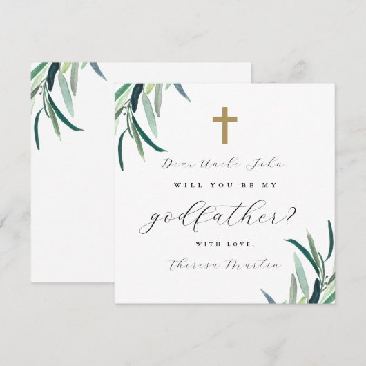 Eenvoudige botanische met cross peetoom voorstel  kaart (Voorkant / Achterkant)