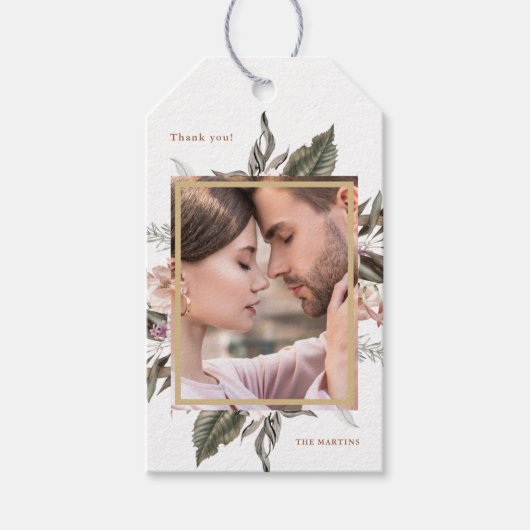 Eenvoudige botanische met foto en naam cadeau Labe Cadeaulabel (Voorkant)