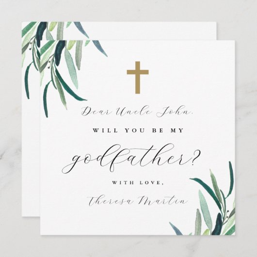 Eenvoudige botanische met kruis peetoom voorstel  kaart (Voorkant / Achterkant)