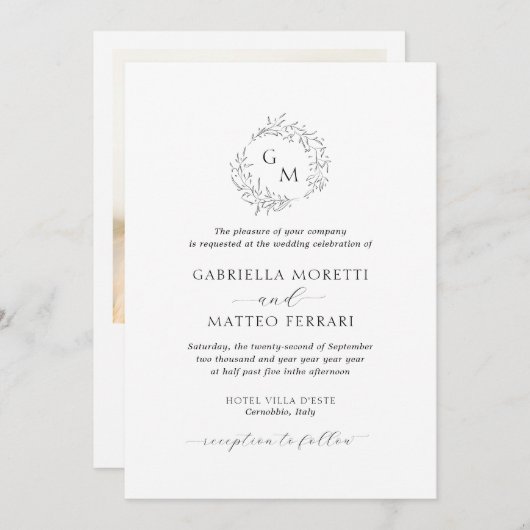 Eenvoudige botanische monogram-bruiloft met RSVP Kaart (Voorkant / Achterkant)