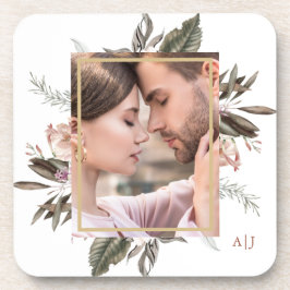 Eenvoudige botanische omhulde foto met monogram bier onderzetter