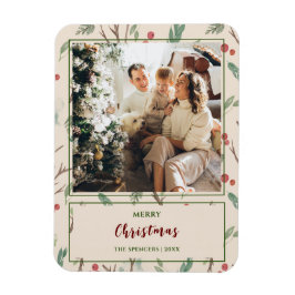 Eenvoudige Botanische Patroon Vrolijk Kerstmis Fot Magneet