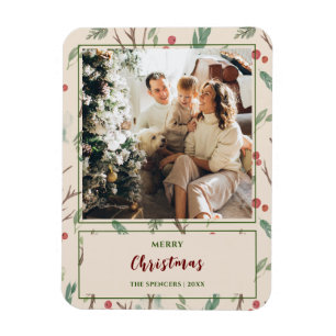 Eenvoudige Botanische Patroon Vrolijk Kerstmis Fot Magneet
