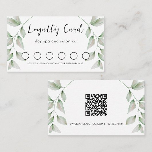 Eenvoudige Botanische QR-code Loyalty-Kaart Klantenkaartje (Voorkant / Achterkant)