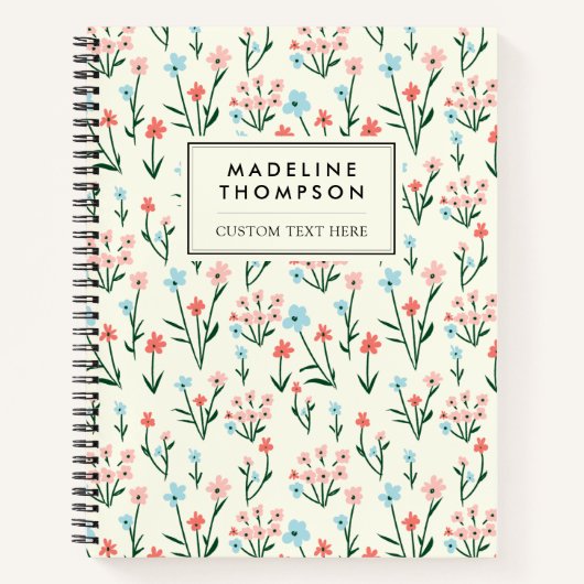 Eenvoudige botanische roze blauwe bloem notitieboek (Voorkant)