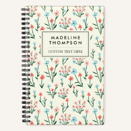 Eenvoudige botanische roze blauwe bloem notitieboek