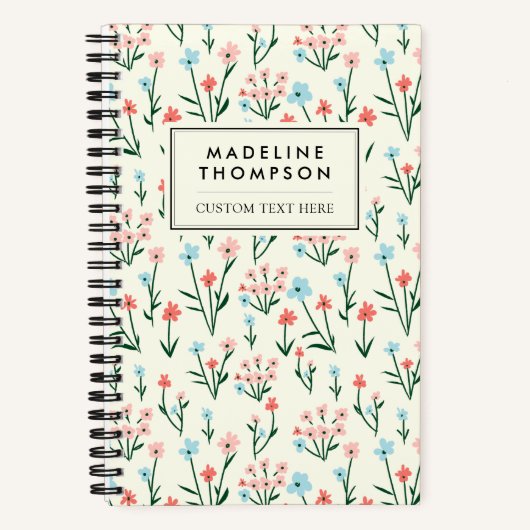 Eenvoudige botanische roze blauwe bloem notitieboek (Voorkant)