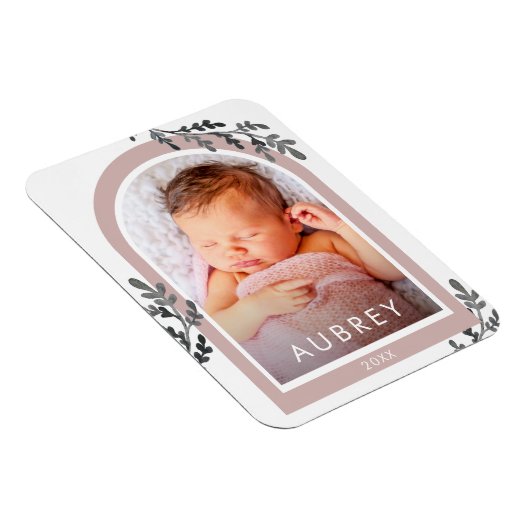 Eenvoudige botanische roze foto-arcering en  scrip magneet (Rechterzijde)