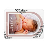 Eenvoudige botanische roze foto-arcering en  scrip magneet (Horizontaal)