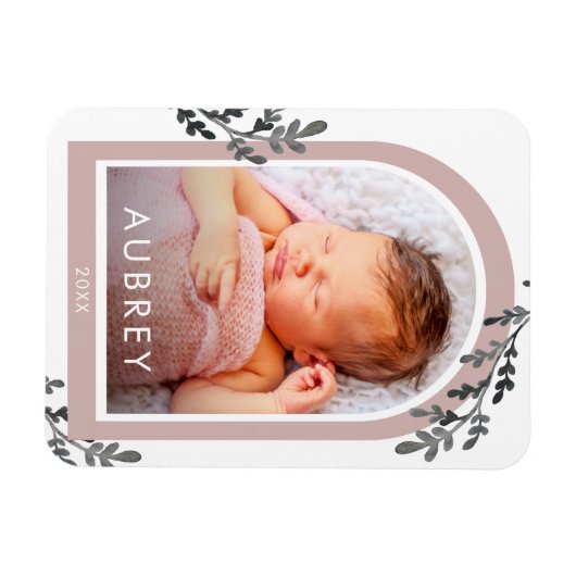 Eenvoudige botanische roze foto-arcering en  scrip magneet (Horizontaal)