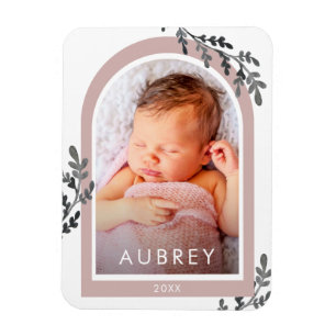 Eenvoudige botanische roze foto-arcering en  scrip magneet