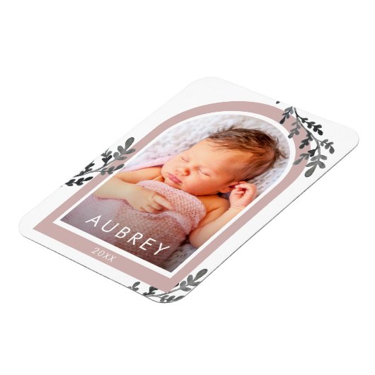 Eenvoudige botanische roze foto-arcering en  scrip magneet (Linkerzijde)