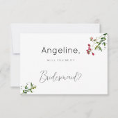 Eenvoudige botanische roze rode groene bloemen bru kaart (Voorkant)