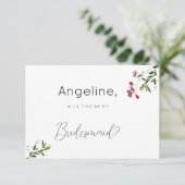 Eenvoudige botanische roze rode groene bloemen bru kaart (Staand voorkant)