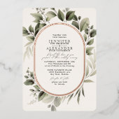 Eenvoudige botanische & RSVP QR-code ivoor trouwro Folie Uitnodiging (Voorkant)