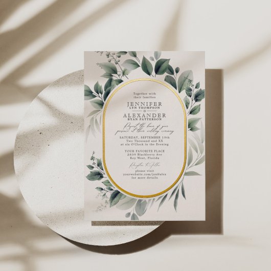 Eenvoudige botanische & RSVP QR-code ivoor trouwro Folie Uitnodiging