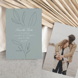 Eenvoudige Botanische Stem Green Wedding Save the  Kaart