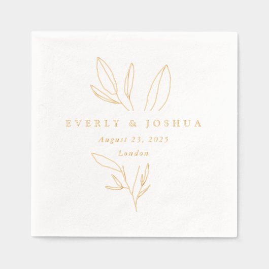 Eenvoudige Botanische Stem Wedding Monogram Folie Servetten (Voorkant)