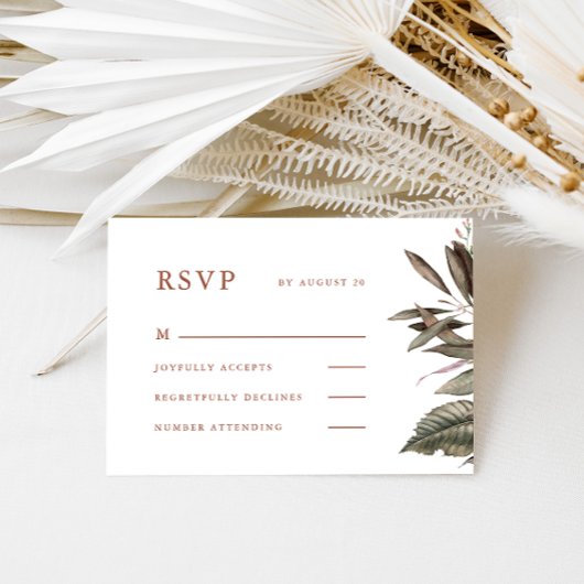 Eenvoudige botanische terracotta Wedding Rsvp Kaartje
