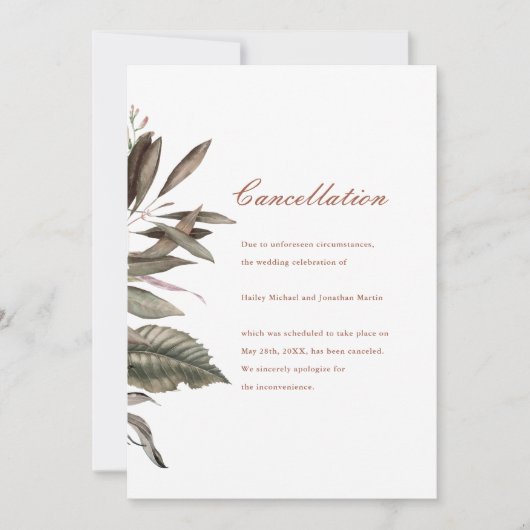 Eenvoudige botanische trouwannulering aankondiging (Voorkant)