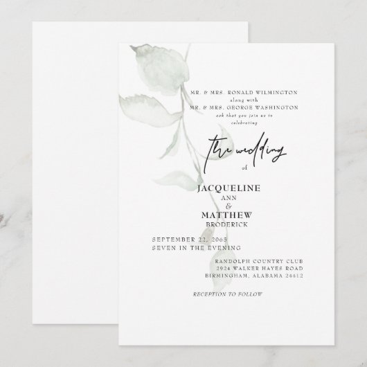 Eenvoudige botanische uitnodiging voor beide ouder (Voorkant / Achterkant)