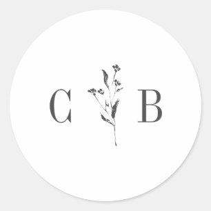 Eenvoudige Botanische Witte Monogram Initiaal Brui Ronde Sticker