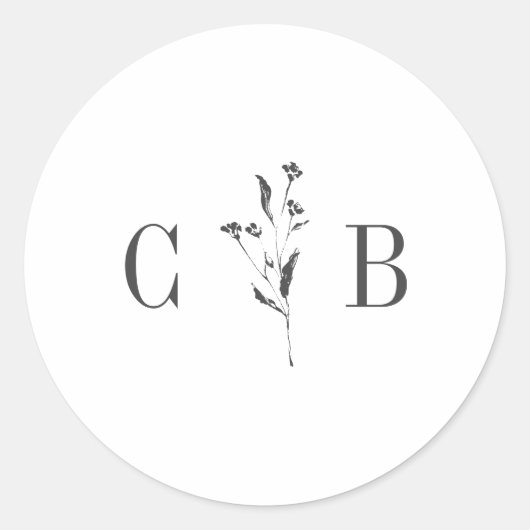 Eenvoudige Botanische Witte Monogram Initiaal Brui Ronde Sticker (Voorkant)