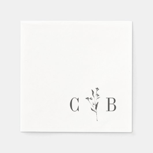 Eenvoudige Botanische Witte Monogram Initiaal Brui Servet (Voorkant)