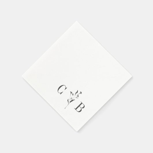 Eenvoudige Botanische Witte Monogram Initiaal Brui Servet (Hoek)