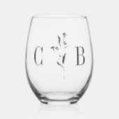 Eenvoudige Botanische Witte Monogram Initiaal Brui Wijnglas Zonder Voet (Voorkant)