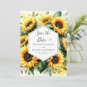 Eenvoudige Botanische Zonnebloem bruiloft Save The Date (Staand voorkant)