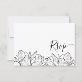 Eenvoudige Botanische Zwart & Wit bruiloft RSVP Kaartje (Voorkant)