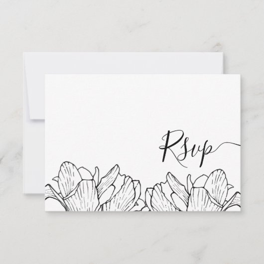Eenvoudige Botanische Zwart & Wit bruiloft RSVP Kaartje (Voorkant)