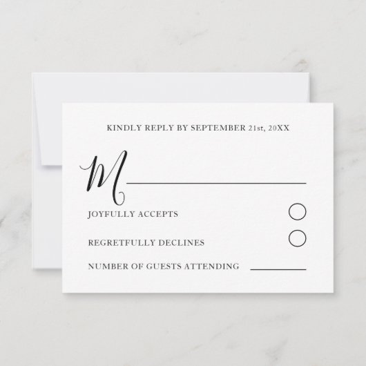 Eenvoudige Botanische Zwart & Wit bruiloft RSVP Kaartje (Achterkant)