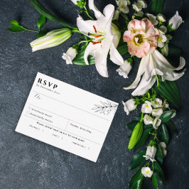 Eenvoudige Botanische Zwarte Witte Maaltijd Keuze  RSVP Kaartje