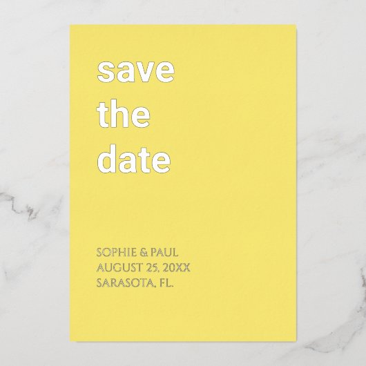 Eenvoudige Botergeel Save the Date Folie Uitnodigi Folie Uitnodiging (Voorkant)