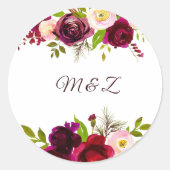 Eenvoudige Bourgogne Bloemen Bruiloft Envelope Sea Ronde Sticker (Voorkant)