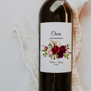 Eenvoudige Bourgogne Bloemen Bruiloft Wijn Labels Etiket