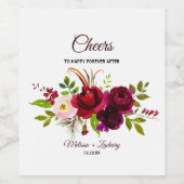 Eenvoudige Bourgogne Bloemen Bruiloft Wijn Labels Wijn Etiket (Enkel label)