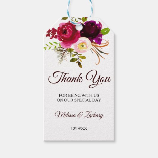 Eenvoudige Bourgogne Bloemen Dank u Cadeaulabel (Voorkant)