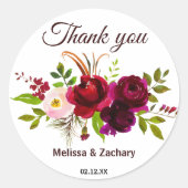 Eenvoudige Bourgogne Bloemen Dank u voor uw plezie Ronde Sticker (Voorkant)