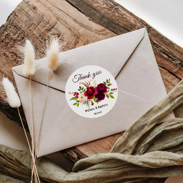 Eenvoudige Bourgogne Bloemen Dank u voor uw plezie Ronde Sticker