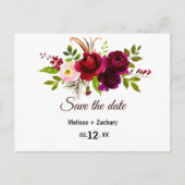 Eenvoudige Bourgogne Bloemen Save the Date Briefkaart (Voorkant)