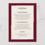 Eenvoudige Bourgogne bruiloft Details Behuizing Ka Informatiekaartje (Voorkant)