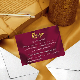 Eenvoudige Bourgogne en goud Elegant Script Weddin RSVP Kaartje