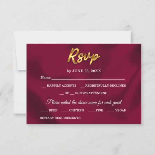 Eenvoudige Bourgogne en goud Elegant Script Weddin RSVP Kaartje (Voorkant)