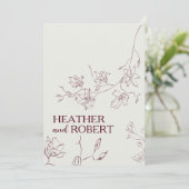 Eenvoudige Bourgogne Floral Botanical Boho Wedding Kaart (Staand voorkant)