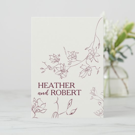 Eenvoudige Bourgogne Floral Botanical Boho Wedding Kaart (Staand voorkant)
