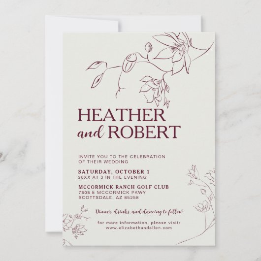 Eenvoudige Bourgogne Floral Botanical Boho Wedding Kaart (Achterkant)