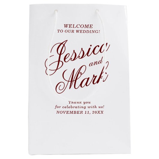 Eenvoudige Bourgogne Script Typografie Bruiloft We Medium Cadeauzakje (Voorkant)